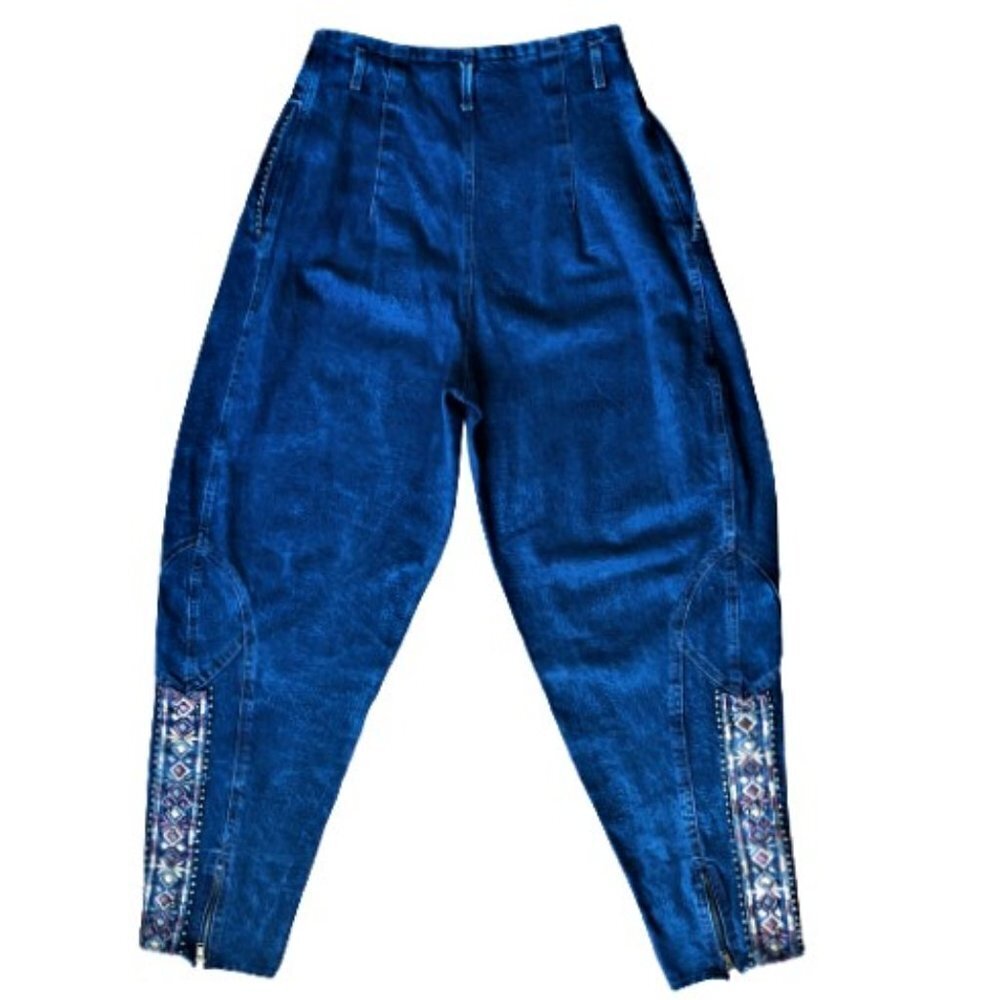 Vintage 90s very high waist baggie studs & zippers embelished denim jeans pants - Picture 10 of 16